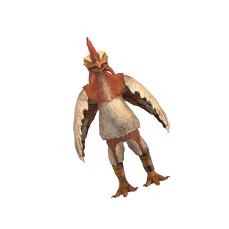 Computer generated chicken character.
